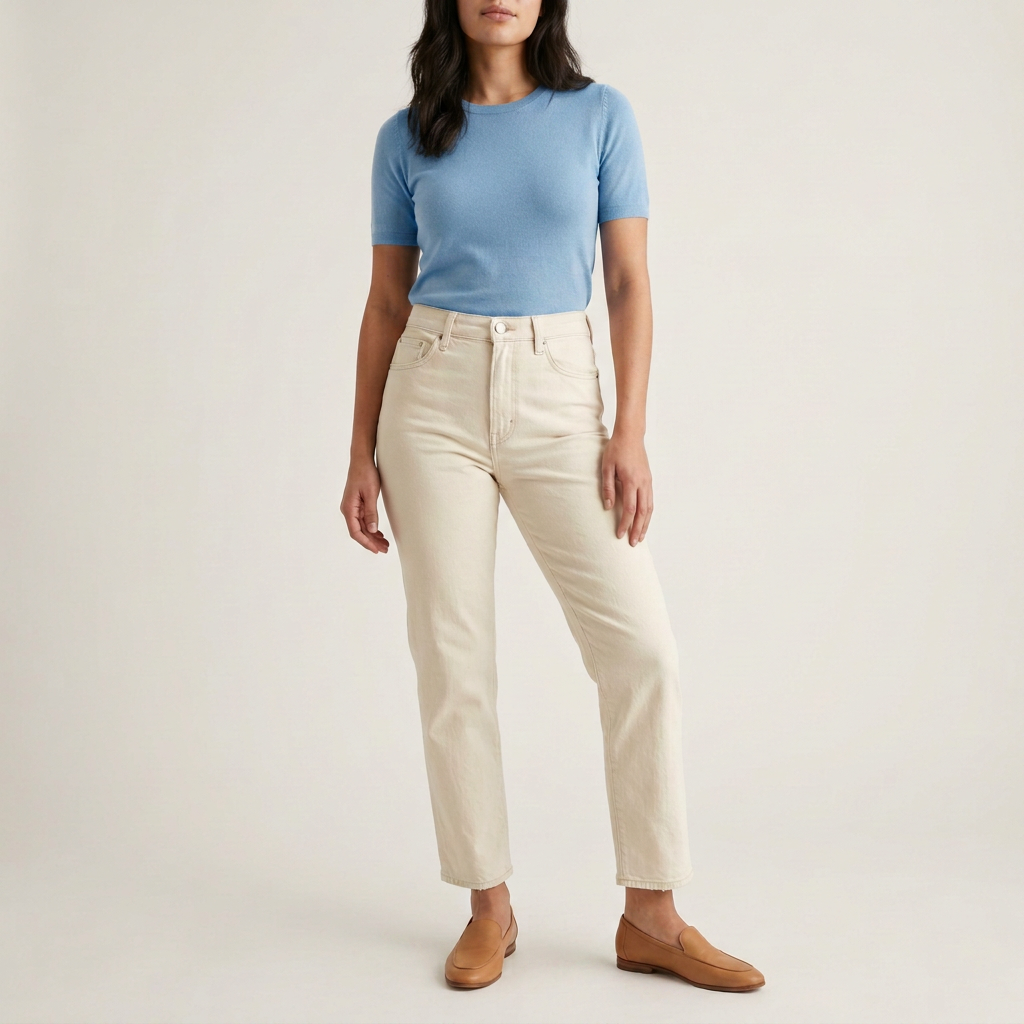 Cremefarbene Jeans mit geradem Bein