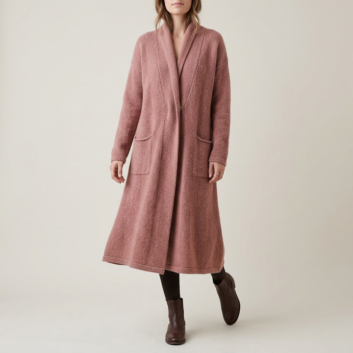 Altrosa Longline-Strickjacke aus Wollmischung