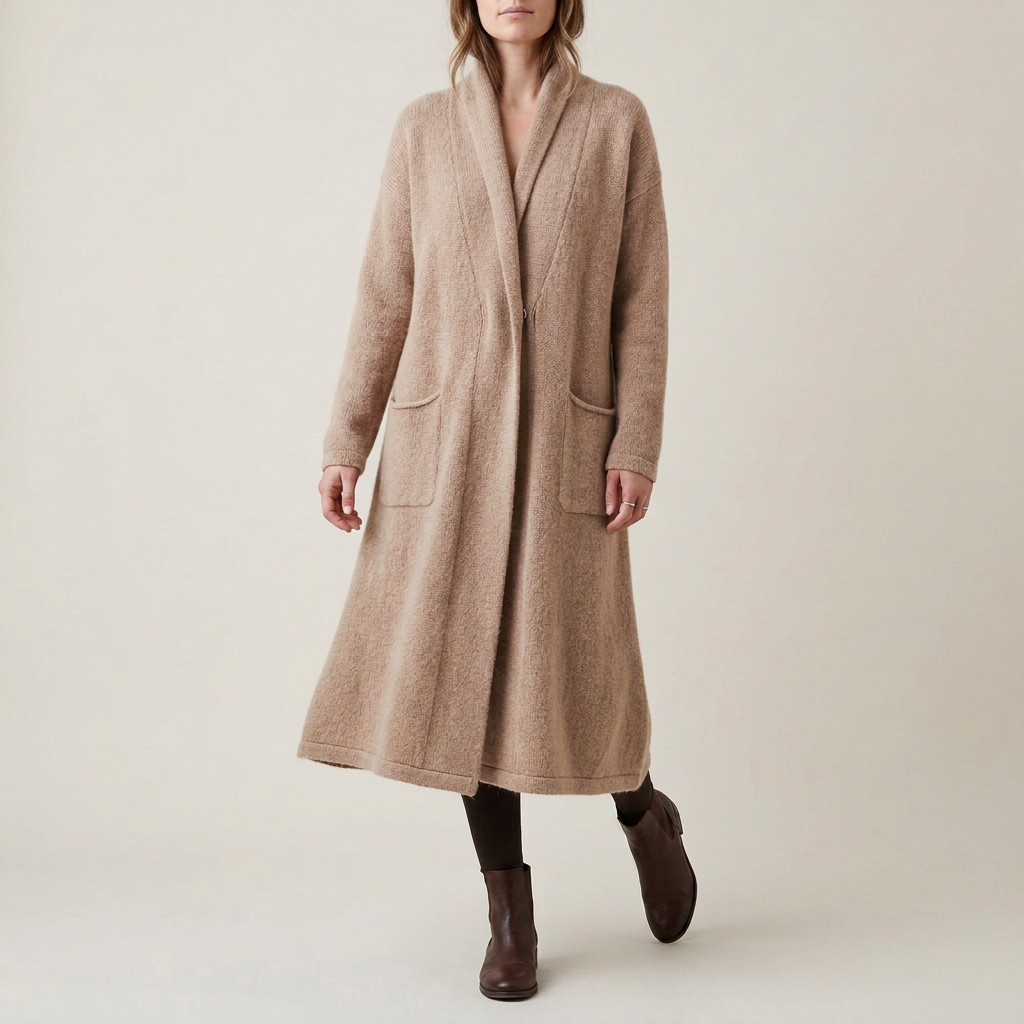 Altrosa Longline-Strickjacke aus Wollmischung