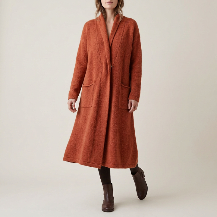 Altrosa Longline-Strickjacke aus Wollmischung