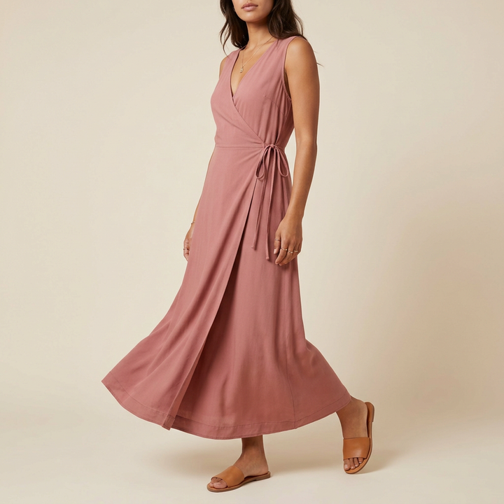 Altrosa Wickelkleid in Maxilänge