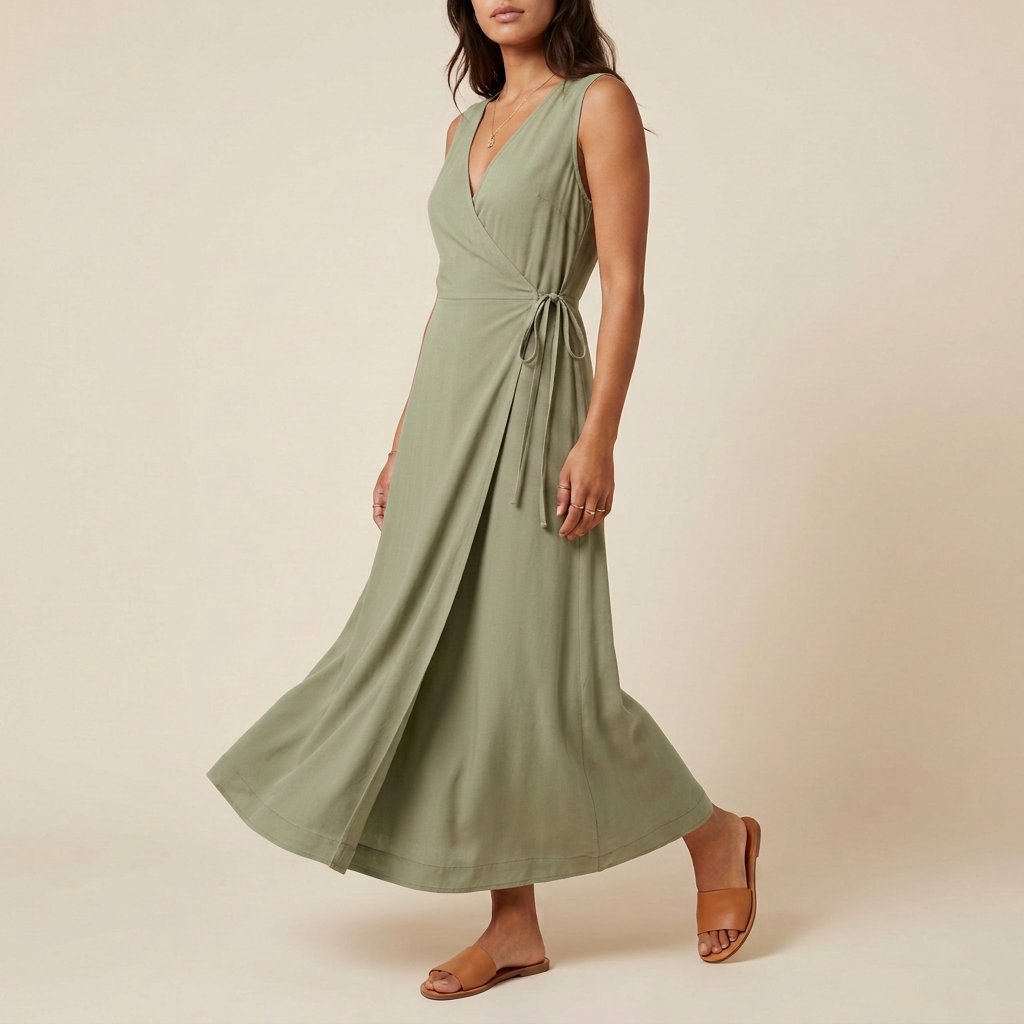 Altrosa Wickelkleid in Maxilänge