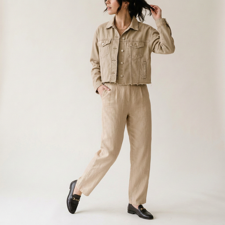 Salbeigrüne Jeansjacke in Kurzform