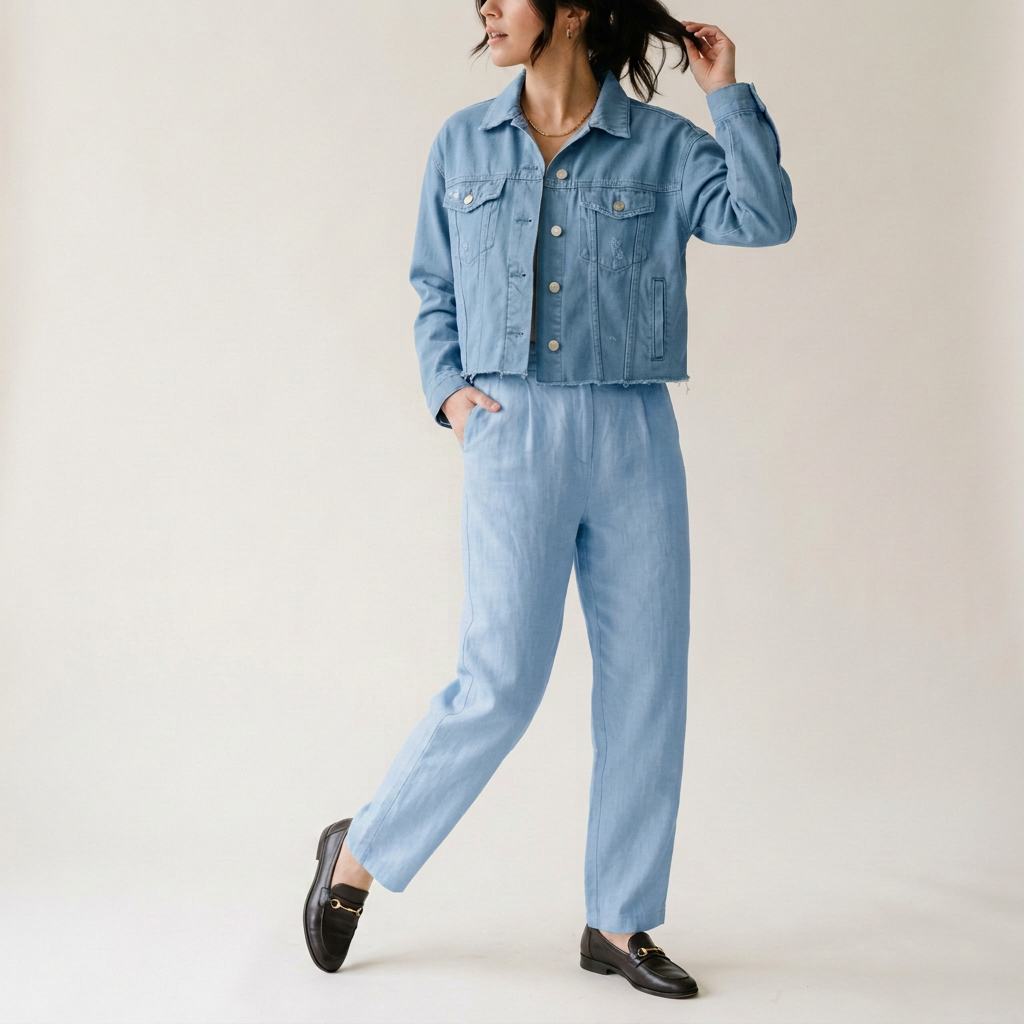 Salbeigrüne Jeansjacke in Kurzform