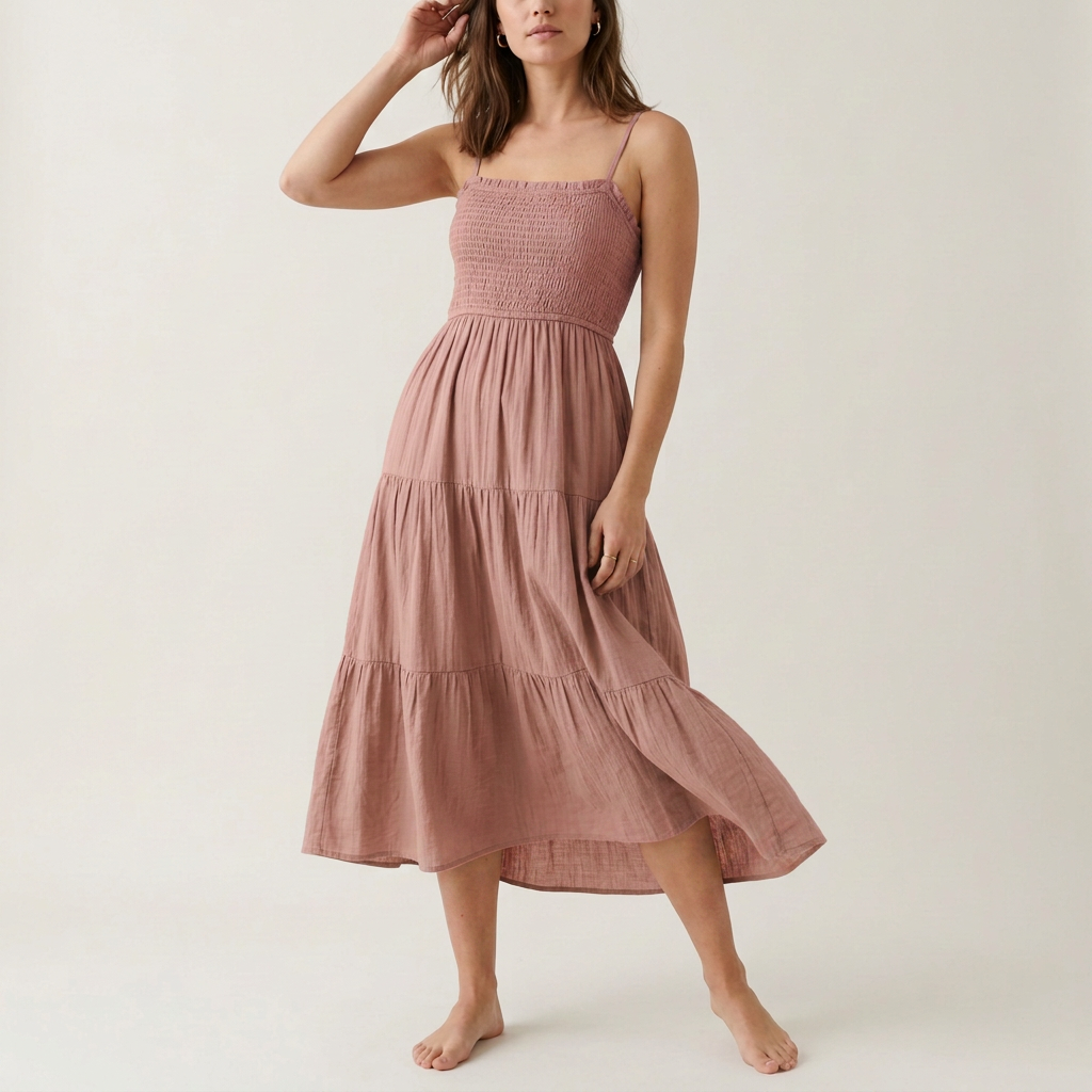 Salbeigrünes Sommerkleid mit Stufenrock