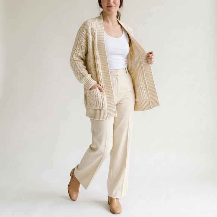 Sandbeige Strickjacke ohne Verschluss