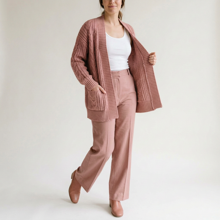 Sandbeige Strickjacke ohne Verschluss