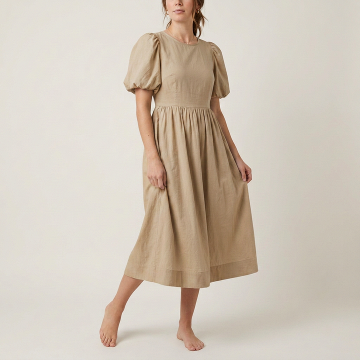 Himmelblaues Baumwollkleid mit Puffärmeln