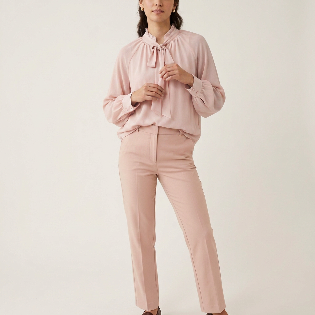Himmelblaue Chiffonbluse mit Schleifenkragen