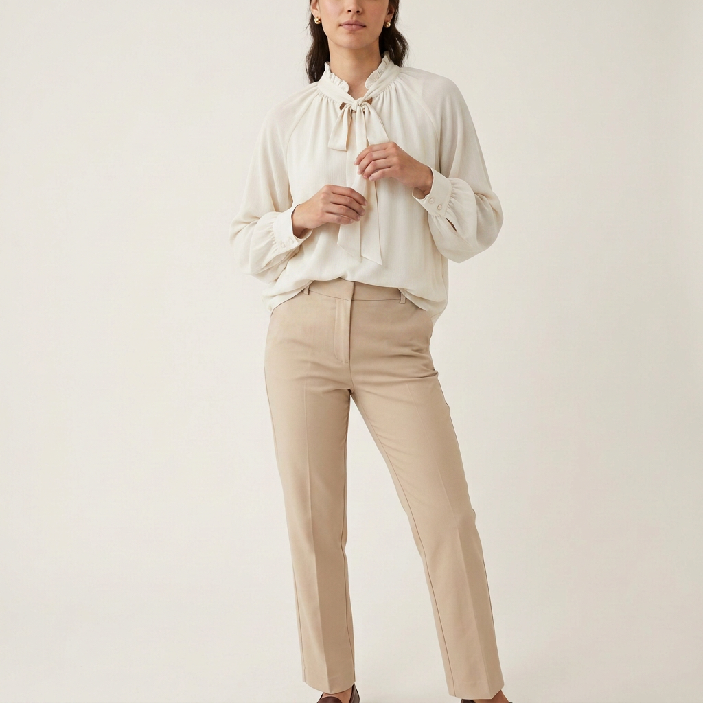 Himmelblaue Chiffonbluse mit Schleifenkragen